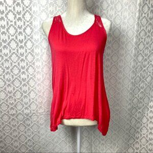 Neon Soul Coral Pink Open Back Lace Loose Tank Top Sleeveless Summer Spring